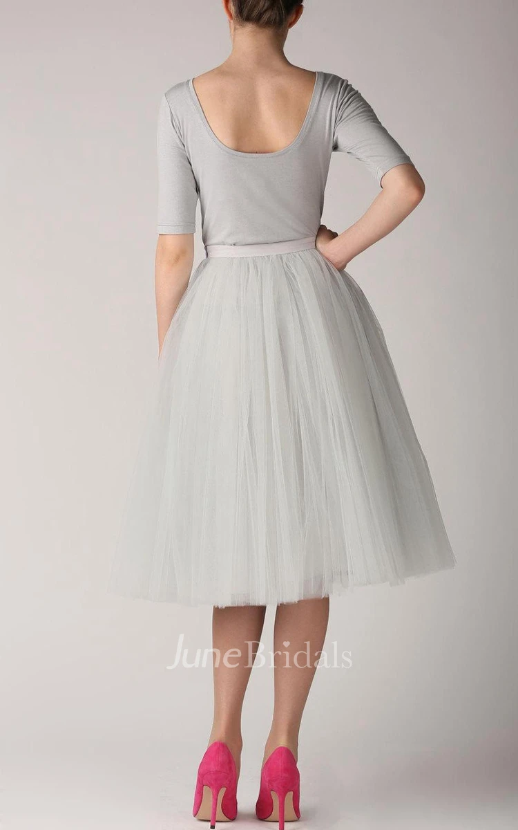 Grey Pearl Tutu Skirt Tulle Tea Length Dress