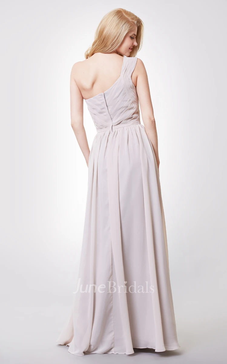 One Shoulder A-line Chiffon Gown With Pleated Bodice