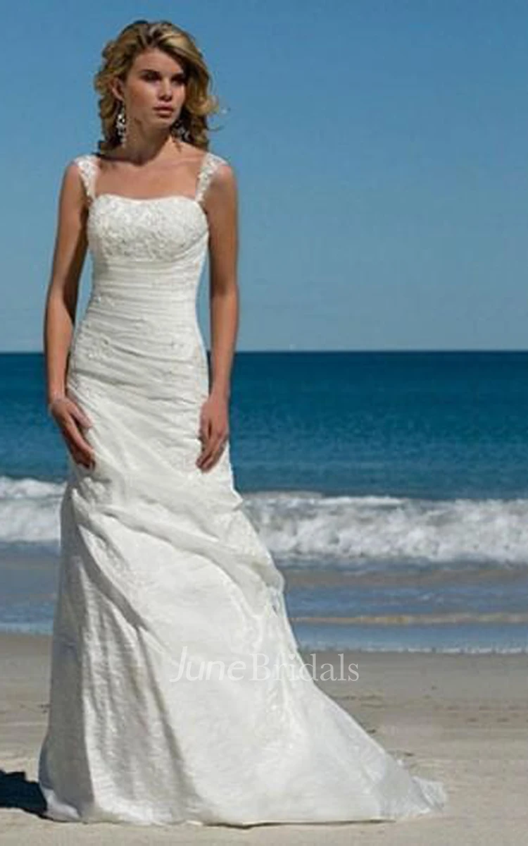 Simple a Line Spaghetti Straps Taffeta Summer Beach Bridal Wedding Dress