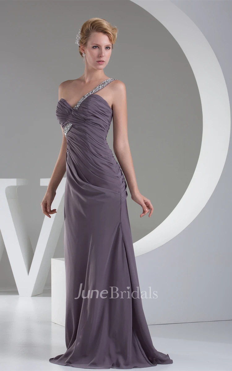 Sweetheart Chiffon Maxi Dress with Ruching and Beaded Strap