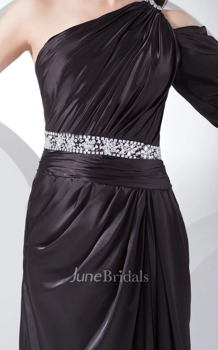 Exquisite One-Shoulder Front-Split Dress With Beaded Waist