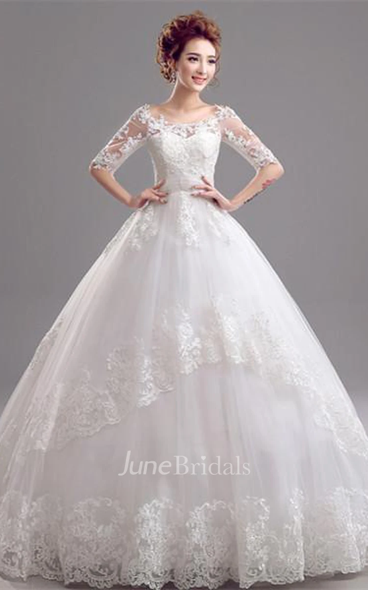 Gorgeous Off-the-Shoulder Half Sleeve Wedding Dresses Lace Appliques Tulle
