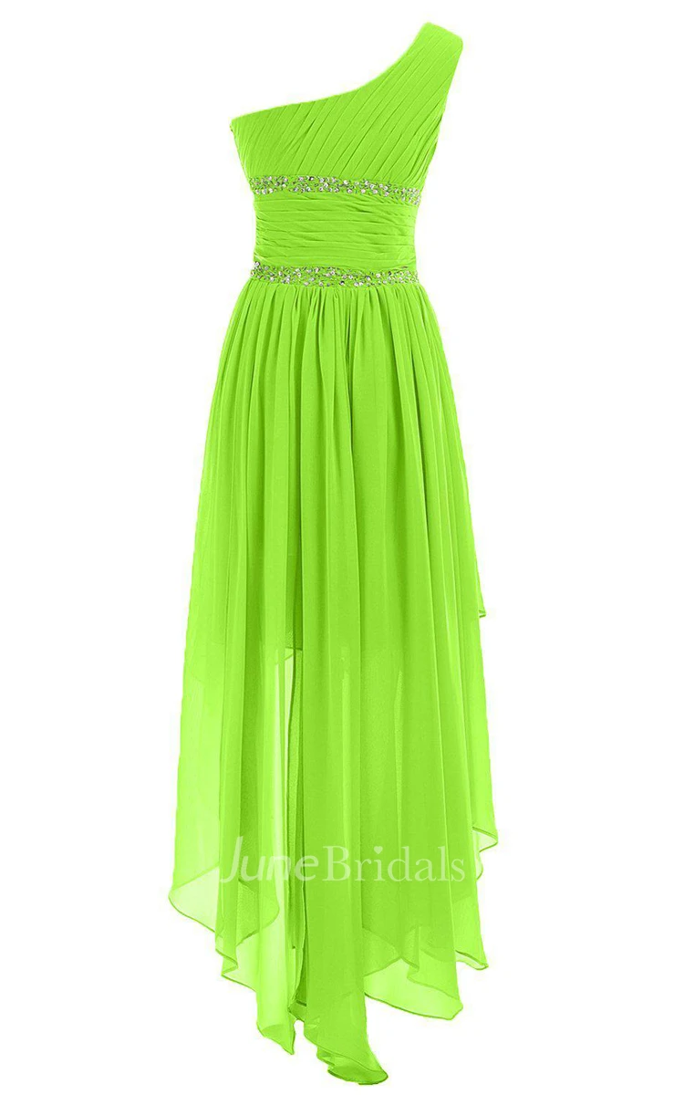 One-shoulder Asymmetrical Chiffon Dress With Beadings