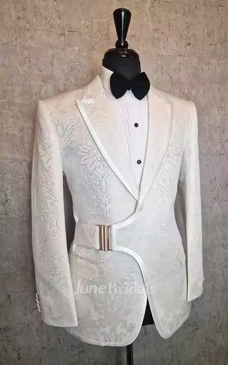 Formal Elegant Buckled Shawl Lapel Slim Two-Piece Tuxedo Wedding Suit