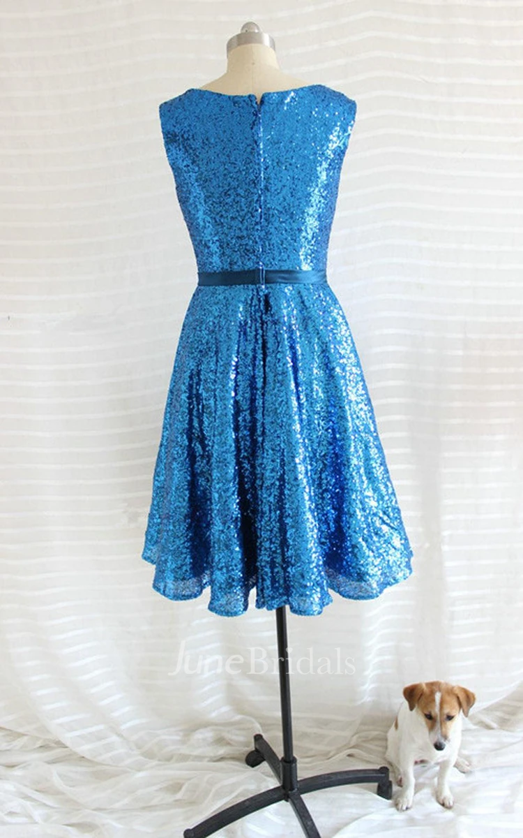 A-line Short Sequined Dress With Belt