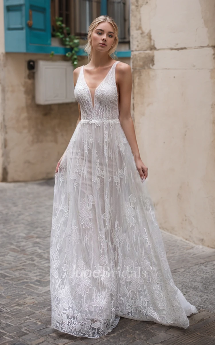 Floral Beach Boho Lace A-Line Wide Strap Wedding Dress Modern Bohemian Floor Length Vow Renewal Bridal Gown