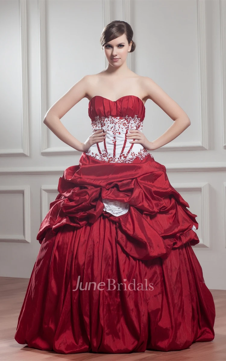 Sweetheart Pick-Up A-Line Ball Gown with Flower and Appliques