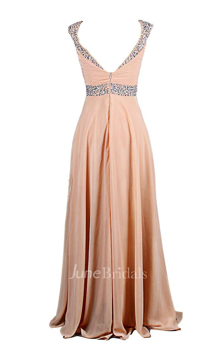 Cap-sleeved Chiffon Gown With Beaded Shoulders