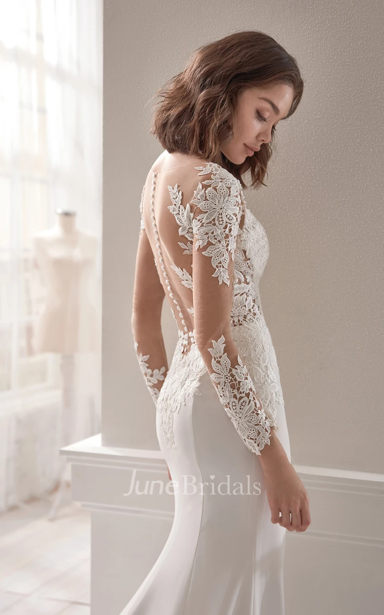 Glittering Jersey V-neck Bridal Gown With Lace Appliques