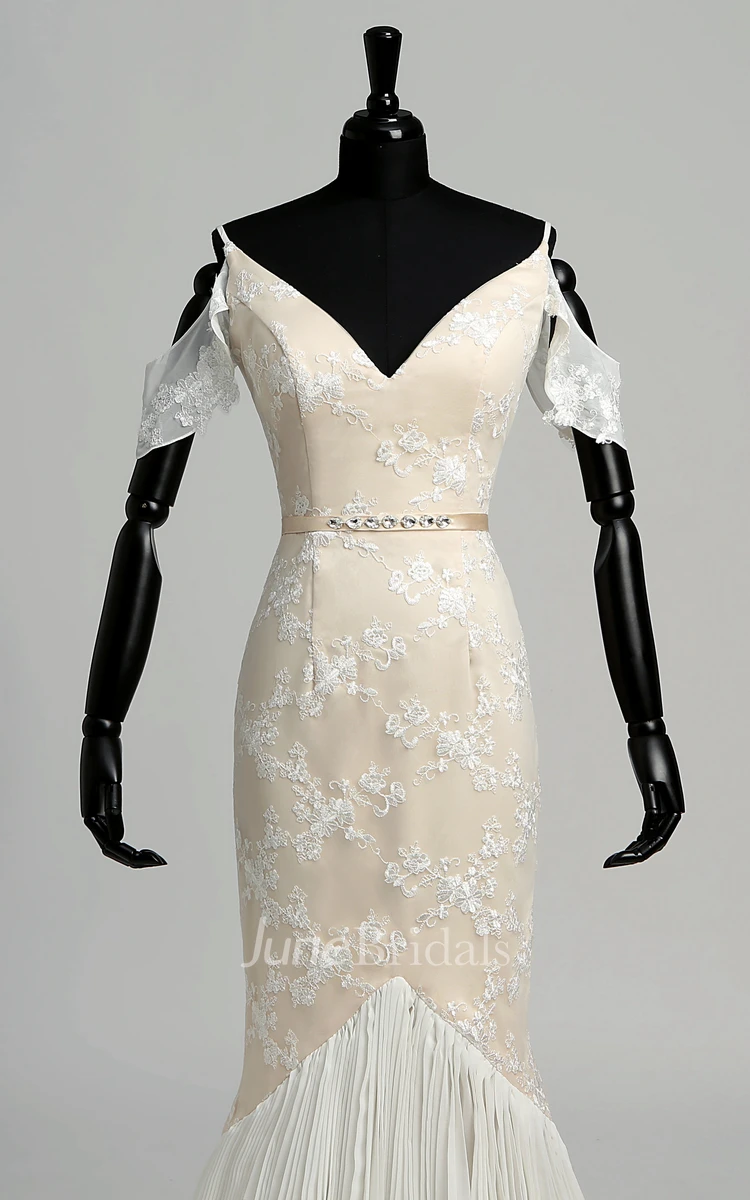 Off-the-shoulder Deep-v Back Mermaid Lace Wedding Dress
