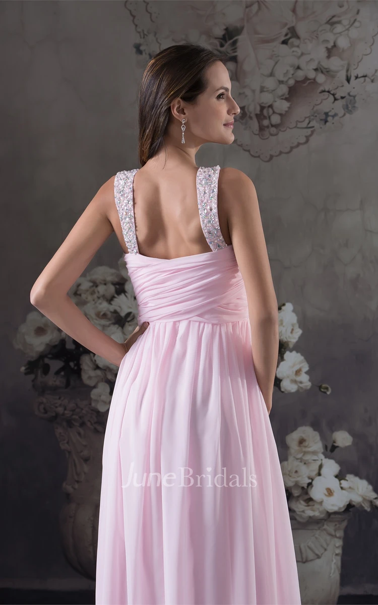 Pastel Criss-Cross Chiffon Long Dress with Pleats and Beading