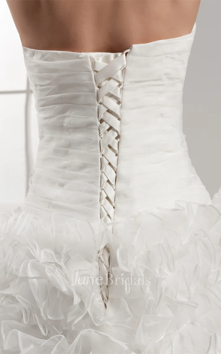 Sweetheart Criss-Cross Ruffled A-Line Gown with Beading