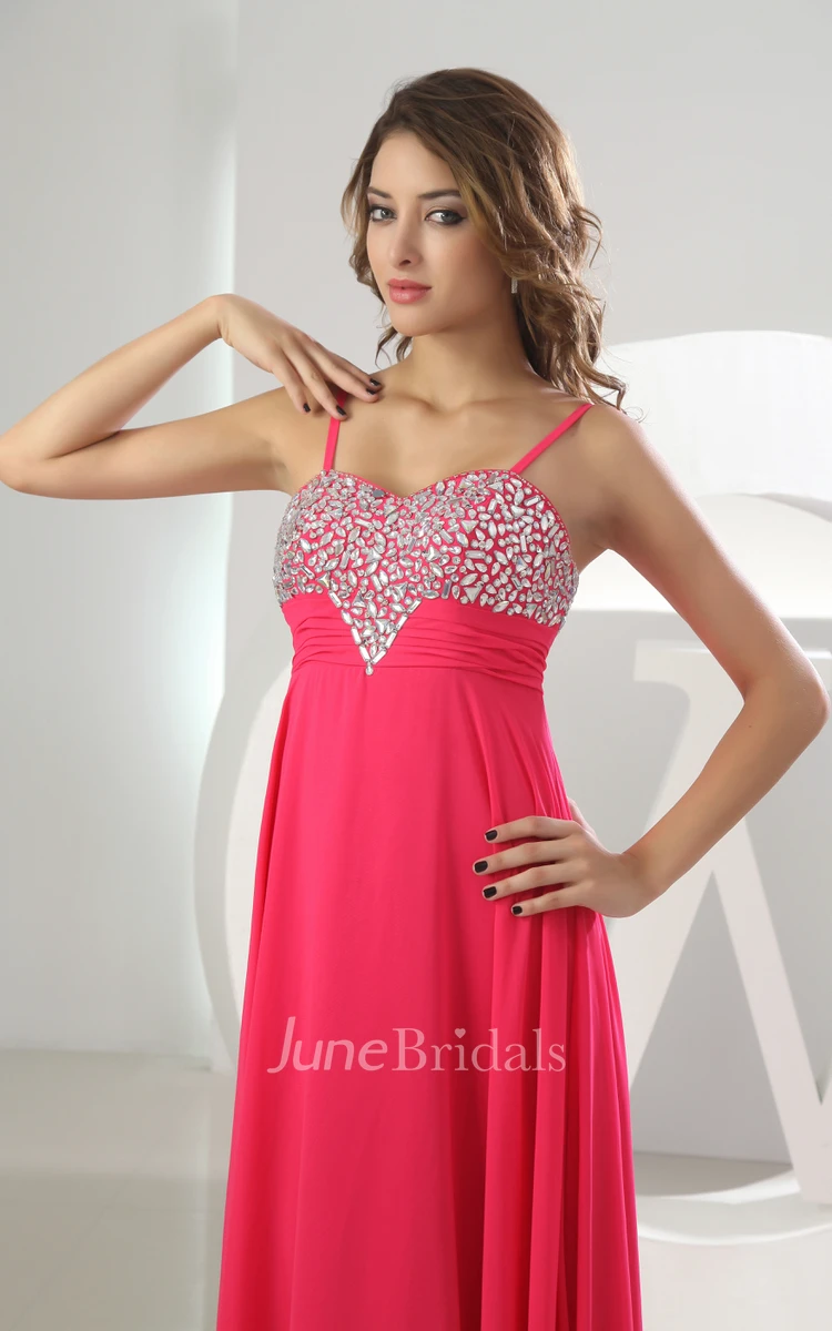 Cute Sleeveless Chiffon Floor-Length Dress With Beading and Spaghetti Straps