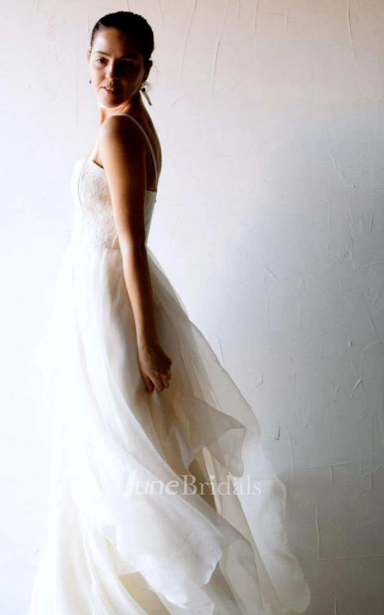 Spaghetti Sleeveless A-Line Chiffon Wedding Dress With Lace Top