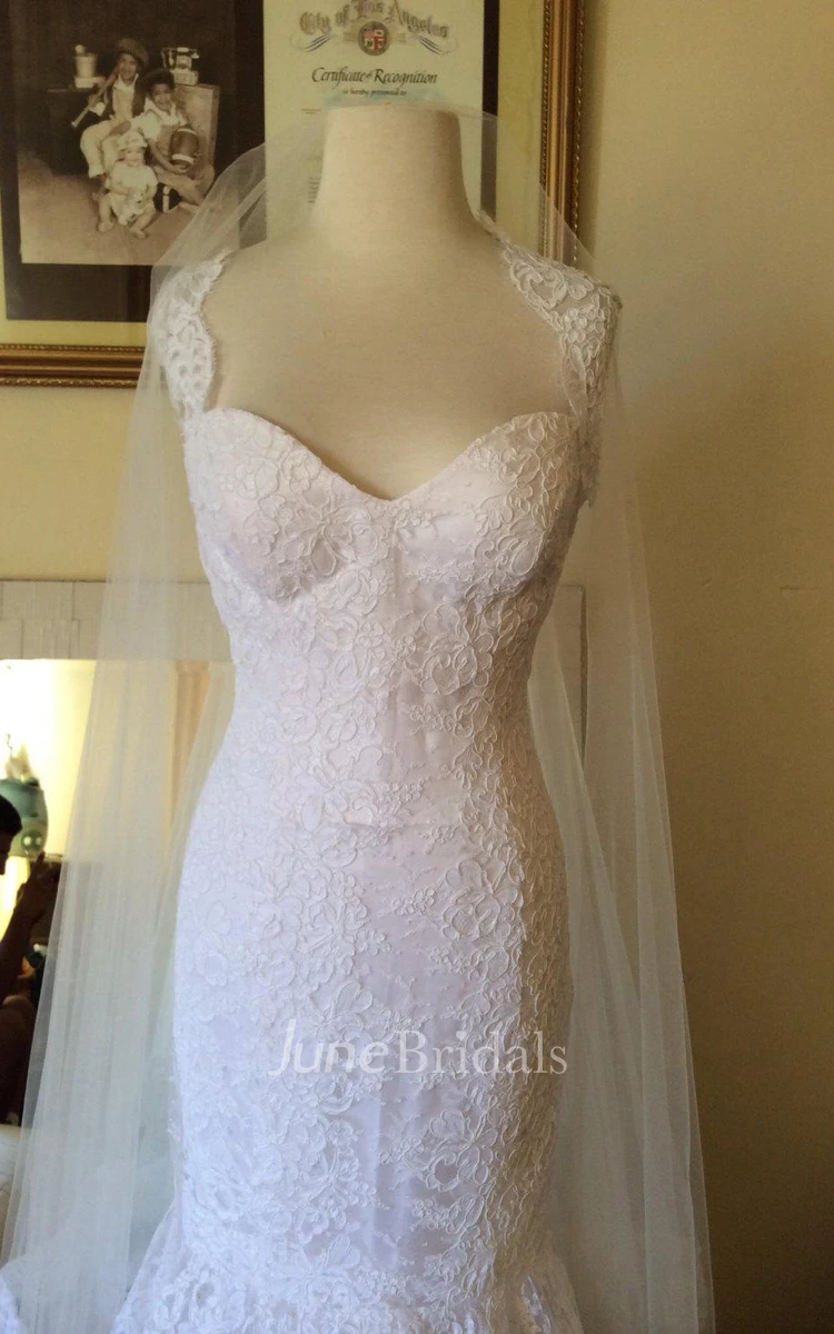 French Lace Mermaid Wedding Dress With Queen-Anne Neck