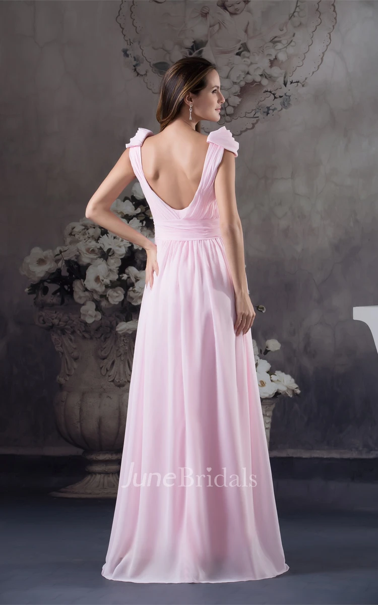 Pastel Caped-Sleeve Beaded Dress with Pleats and Illusion