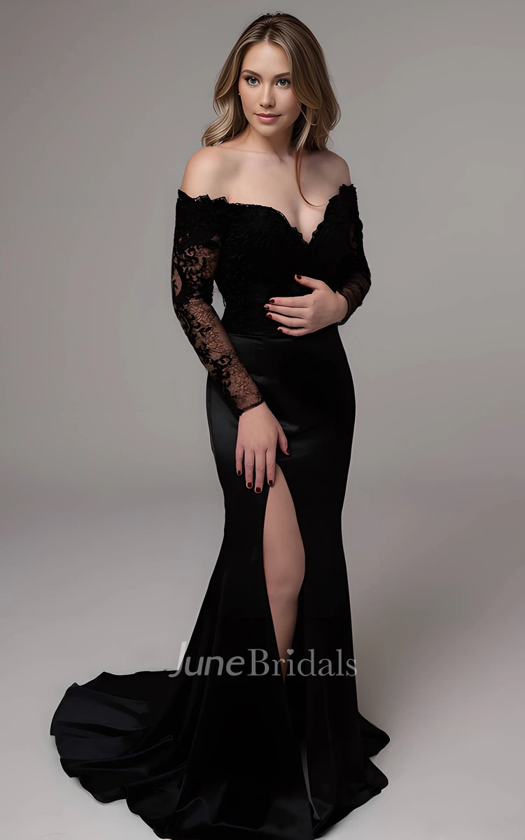 Modest Detachable Gothic Black Lace Wedding Dress Elegant Long Sleeve V-neck Illusion Court Train Bridal Gown