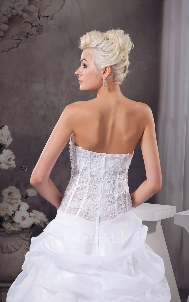 Sweetheart Criss-Cross Ruffled Gown with Beading and Appliques