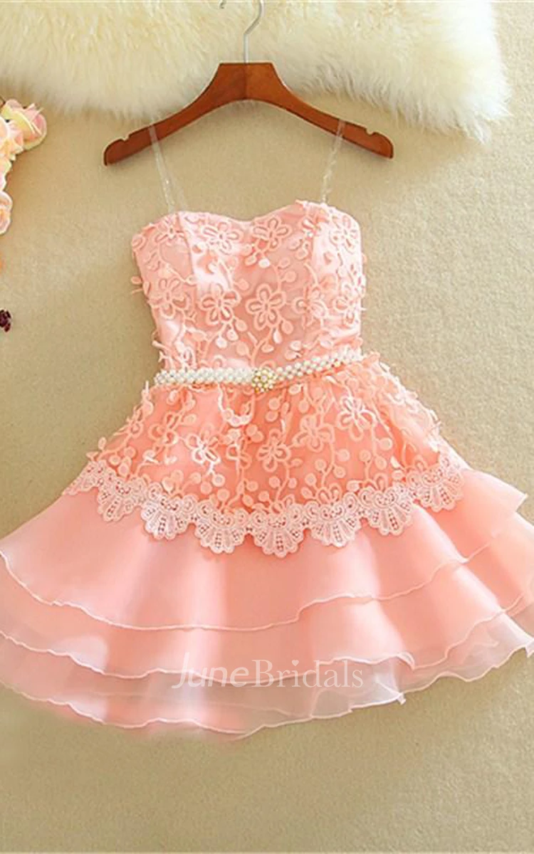 Lovely Sweetheart Mini Homecoming Dress Lace Appliques Layered
