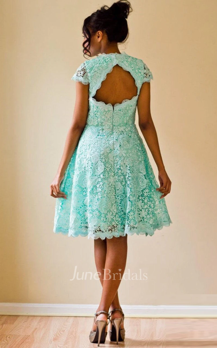 Short Mint Lace A Line With Diamond Back Custom Bridesmaid Reception Dress