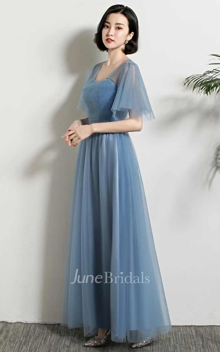 Elegant Tulle Off-the-shoulder V-neck One-shoulder A Line Formal Dress With Ruching