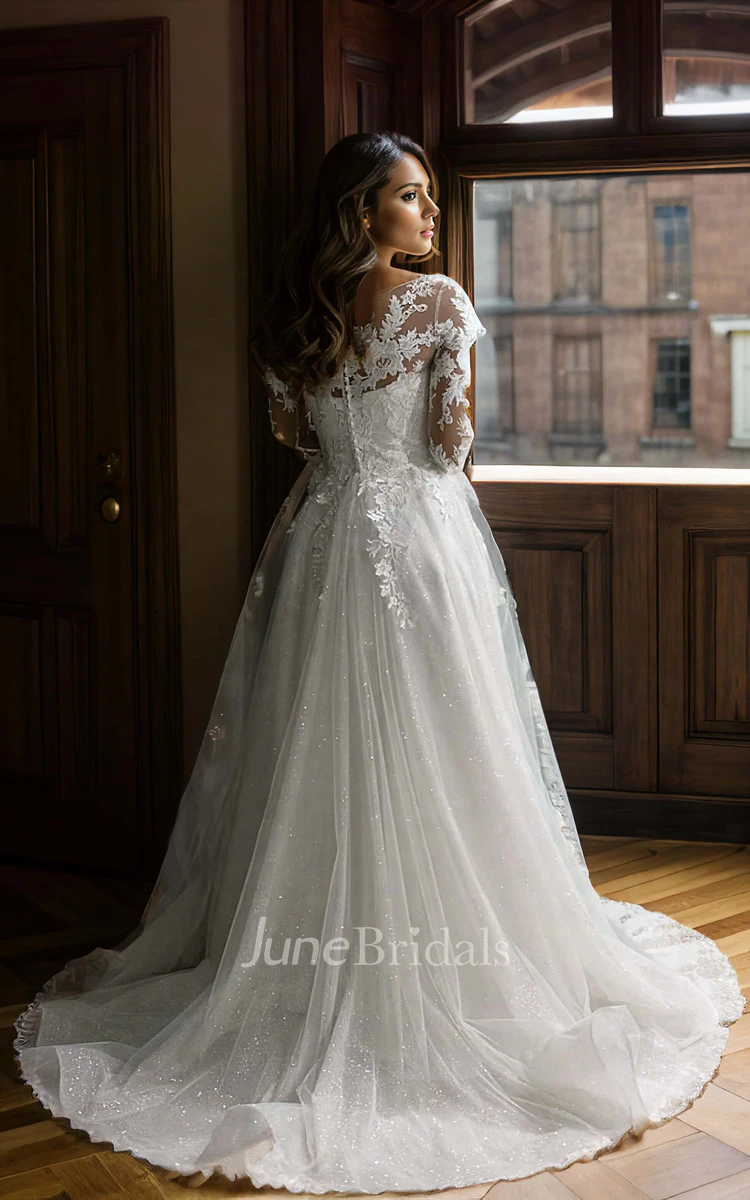 Off-The-Shoulder Lace Half Sleeve Mermaid Wedding Dress With Corset Back -  June Bridals