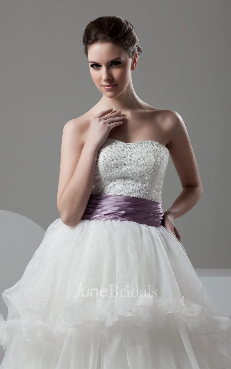 Strapless Tiered A-Line Ball Gown with Stress and Ruffles