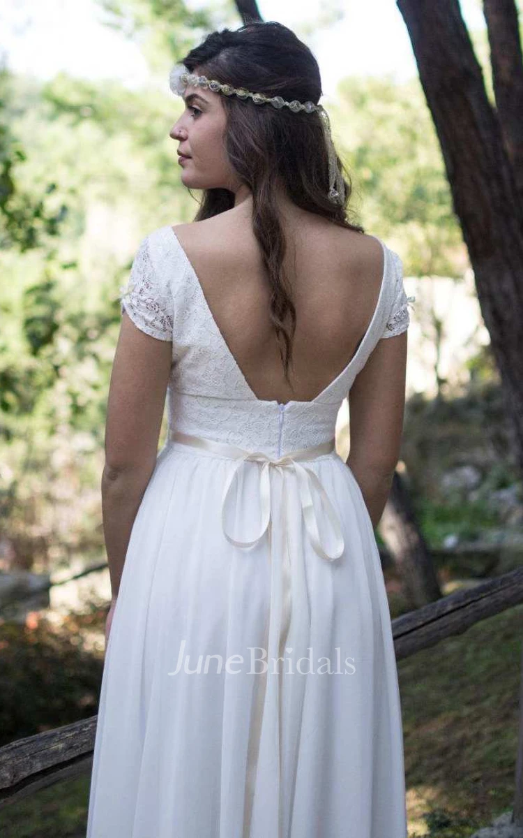 Short Mini Tea-Length Chiffon Lace Wedding Dress