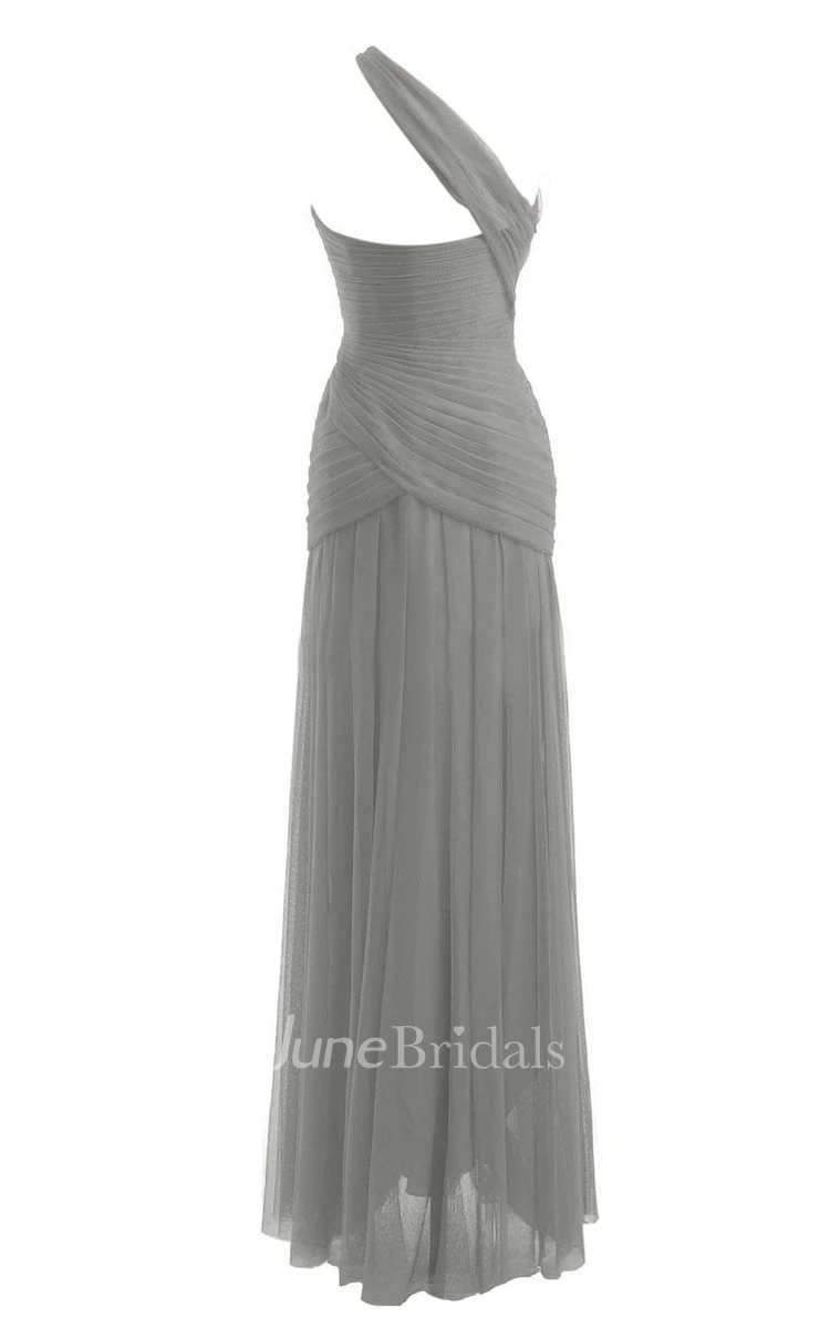 One-shoulder Asymmetrical Long Ruched Chiffon Dress