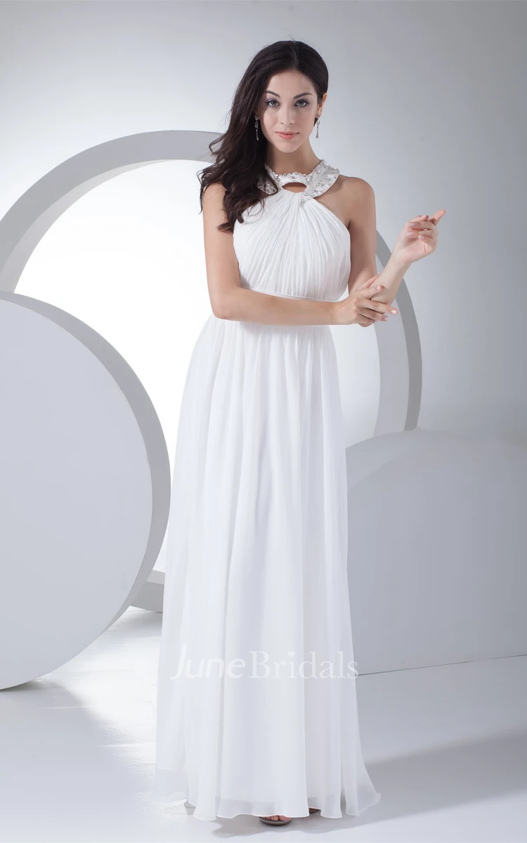 Sleeveless Chiffon Pleated Maxi Dress with Beaded Neckline