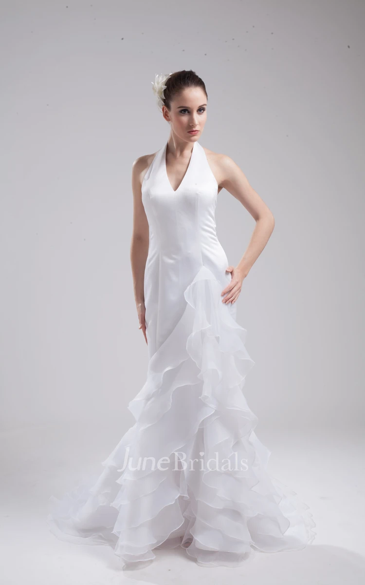 Plunged Mermaid Floor-Length Dress With Tiers and Draping