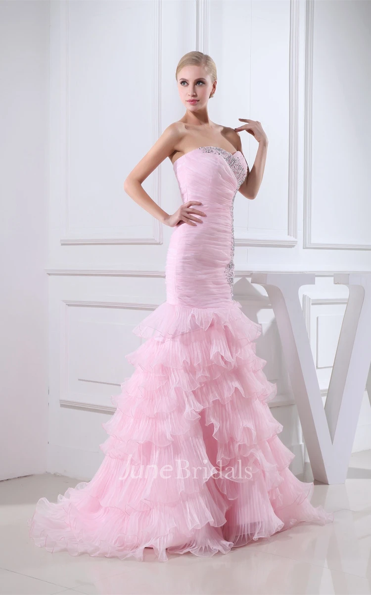 Sweetheart Criss-Cross Organza Dress with Tiers and Beading