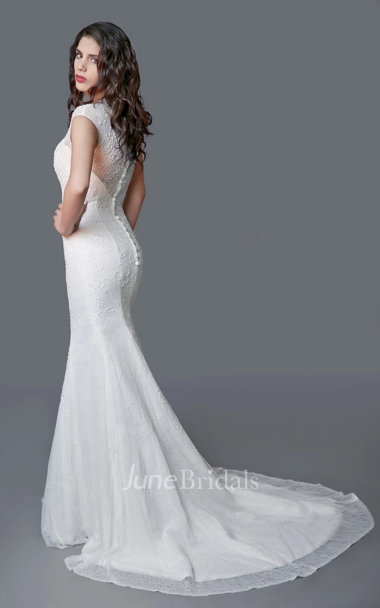 Stunning Long Lace Sheath Dress With Illusion Back
