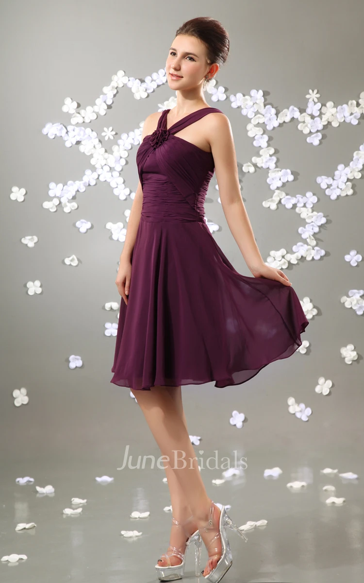 Stylish Soft Flowing Fabric Short Dress With Floral Cross Straps