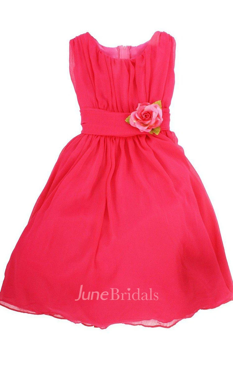 Sleeveless A-line Dress With Flower and Pleats