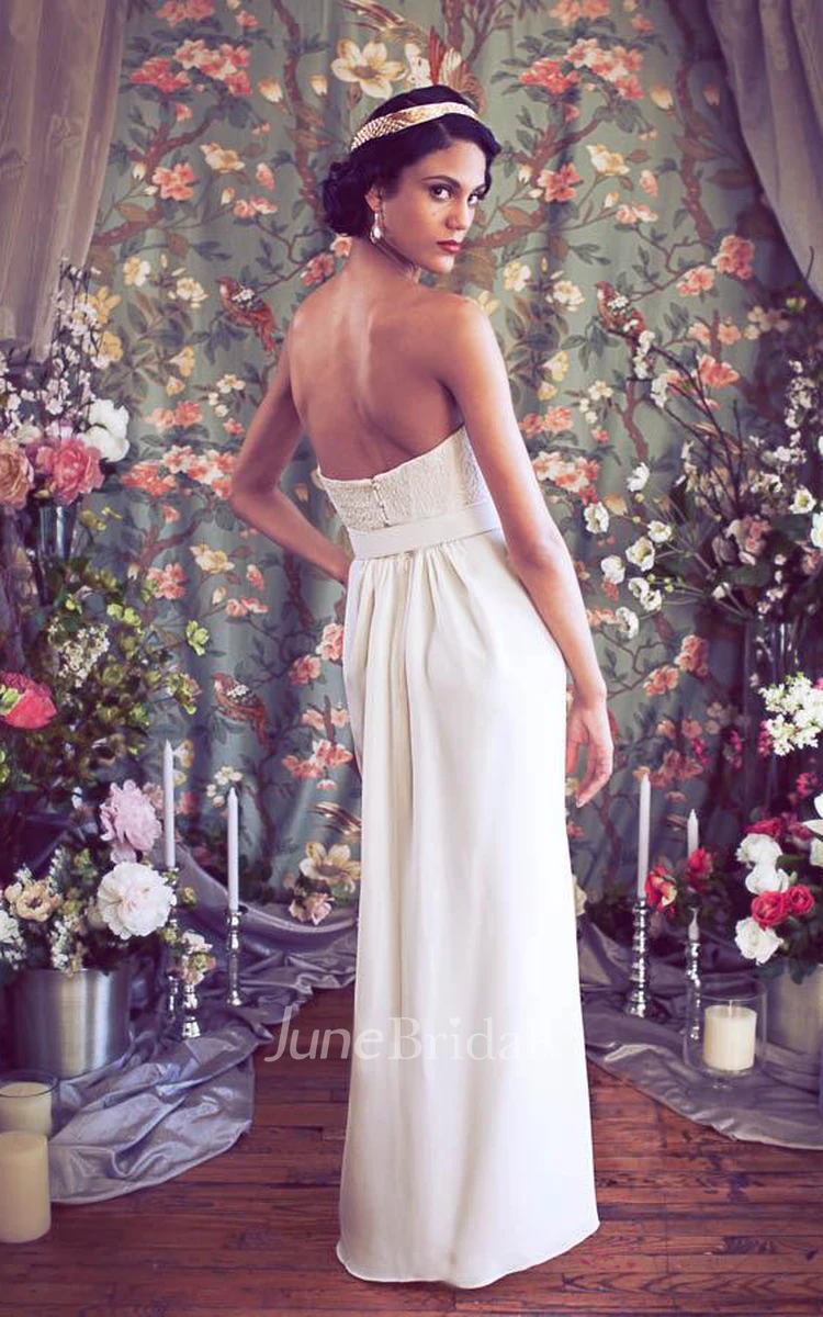 Sweetheart Empire Pencil Chiffon Wedding Dress With Sash And Button Back