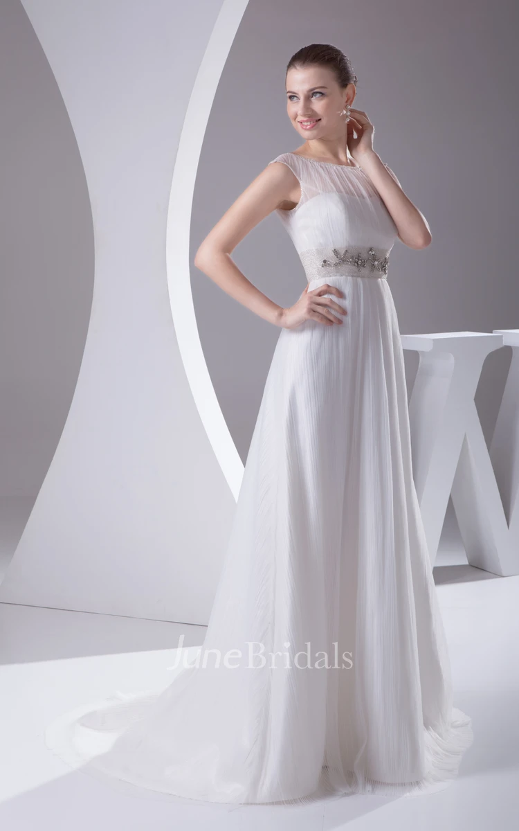 Chiffon Sleeveless Floor-Length Dress With Beaded Waist