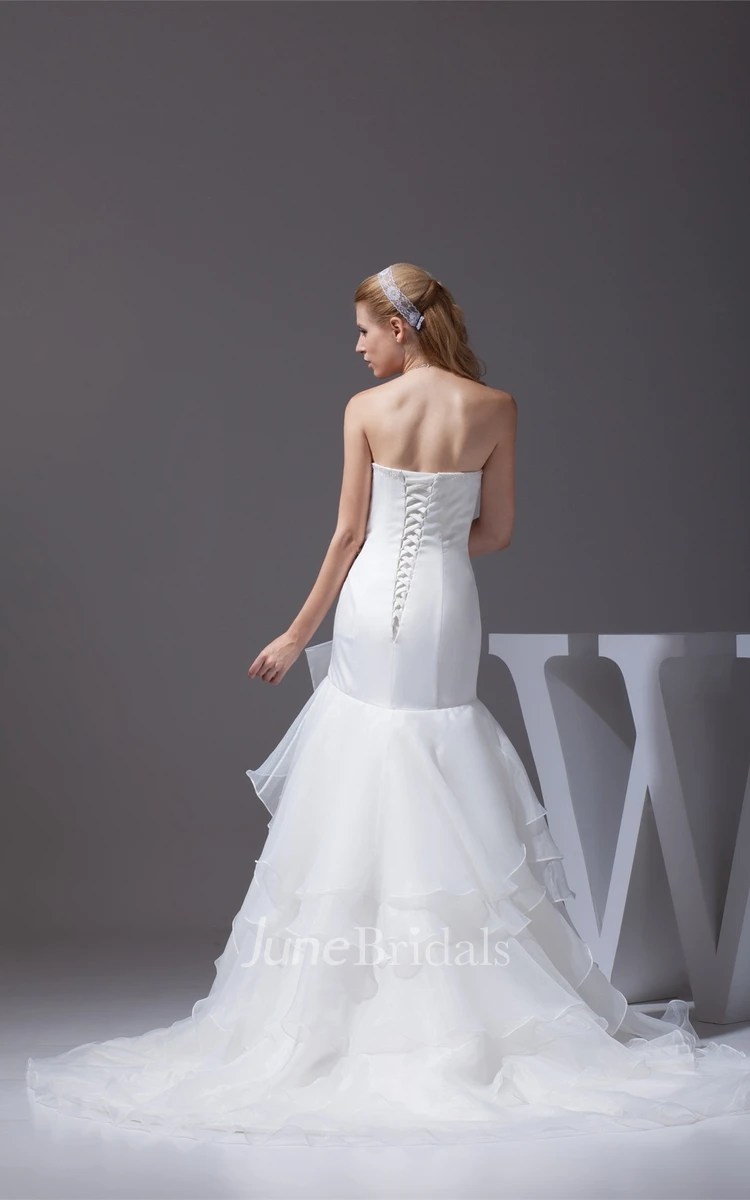 Strapless Column A-Line Gown with Bow and Tiers