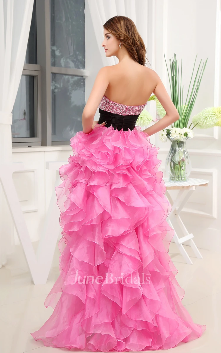 Blushing Strapless Dress With Beaded Top and Ruffles