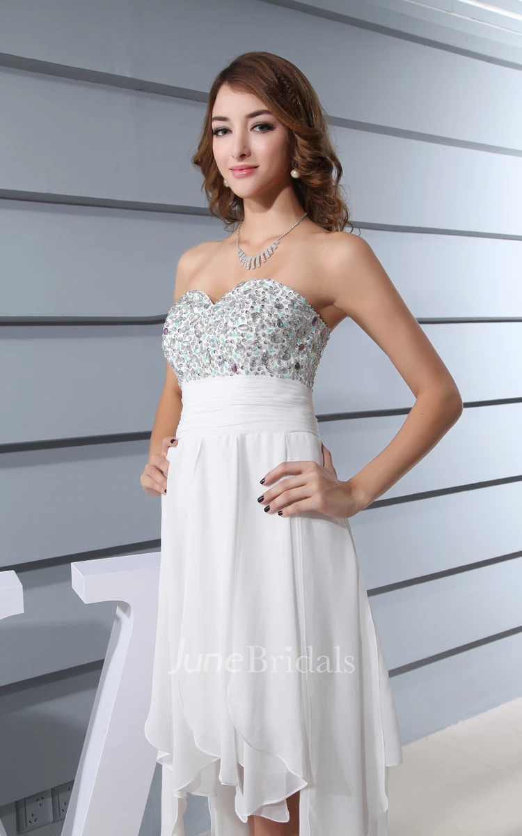 Elegant Sweetheart Chiffon High-Low Dress With Beading