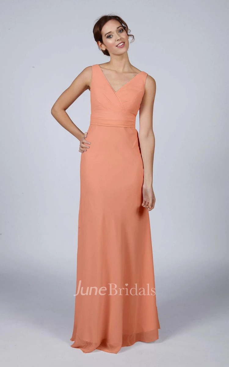 Peach Classic Long Bridesmaid Dress