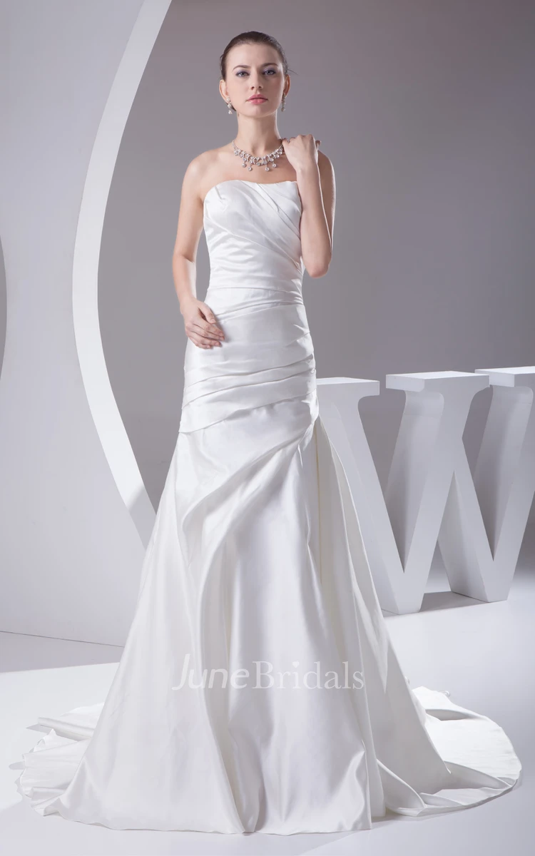 Strapless Satin Long Dress With Side Draping