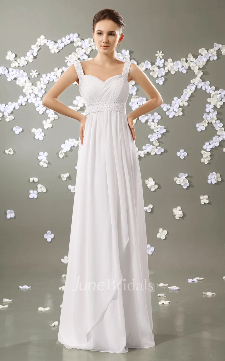 Strapless Empire Chiffon Pleated Gown With Beaded Straps
