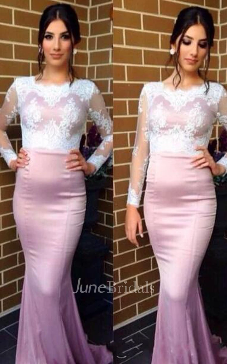 Sexy Jewel Long Sleeve Mermaid Prom Dress With Lace Appliques