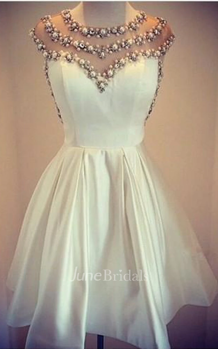 Lovely White Pearls Short Prom Dress Cap Sleeve Vintage Homecoming Dress