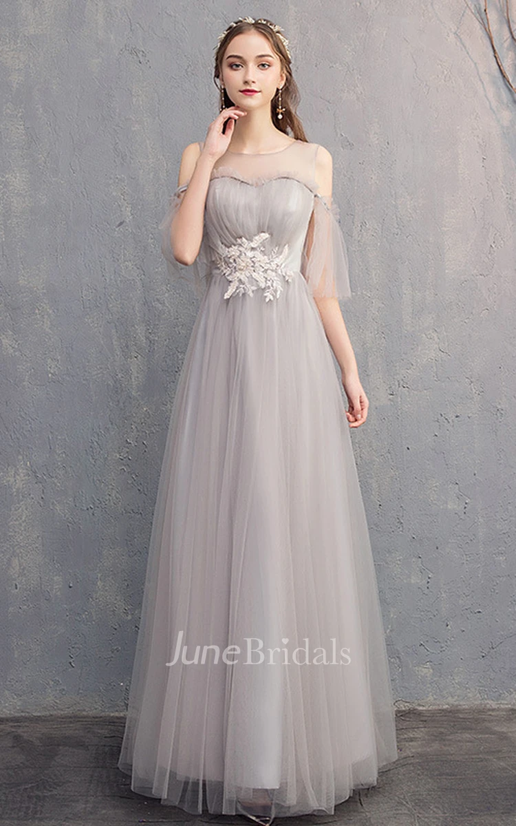 Ethereal Tulle Off-the-shoulder A Line Prom Formal Dress With Appliques