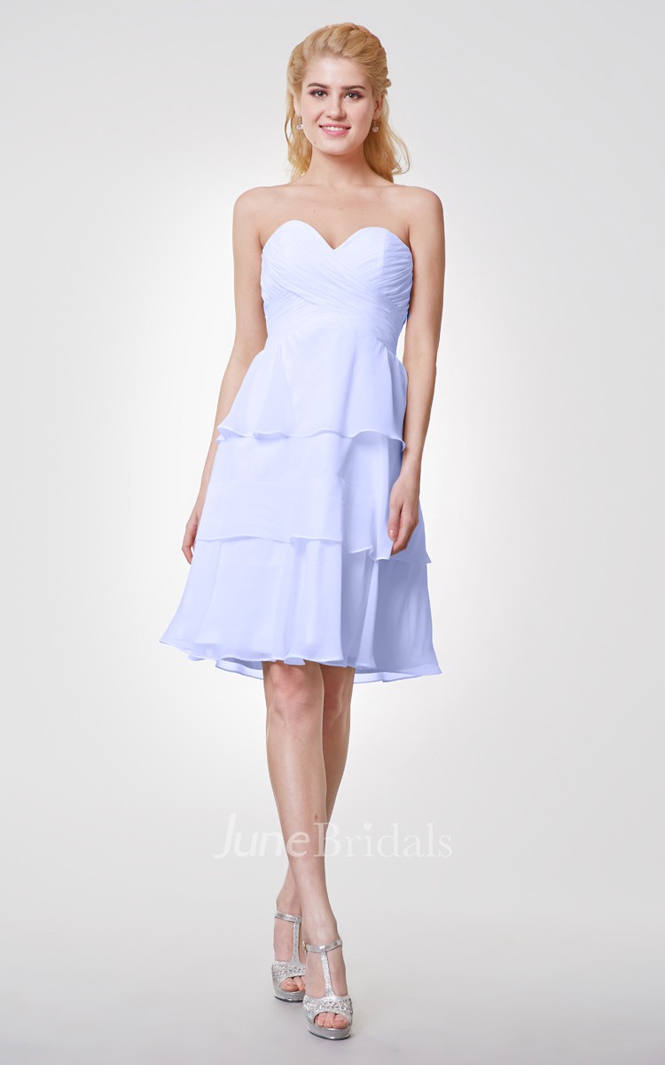 Simple Sweetheart Knee Length Chiffon Dress With Layers June Bridals