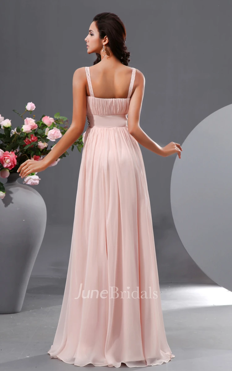 Sweet Empire V-Neck Gown With Spaghetti Straps Shiny Bodice