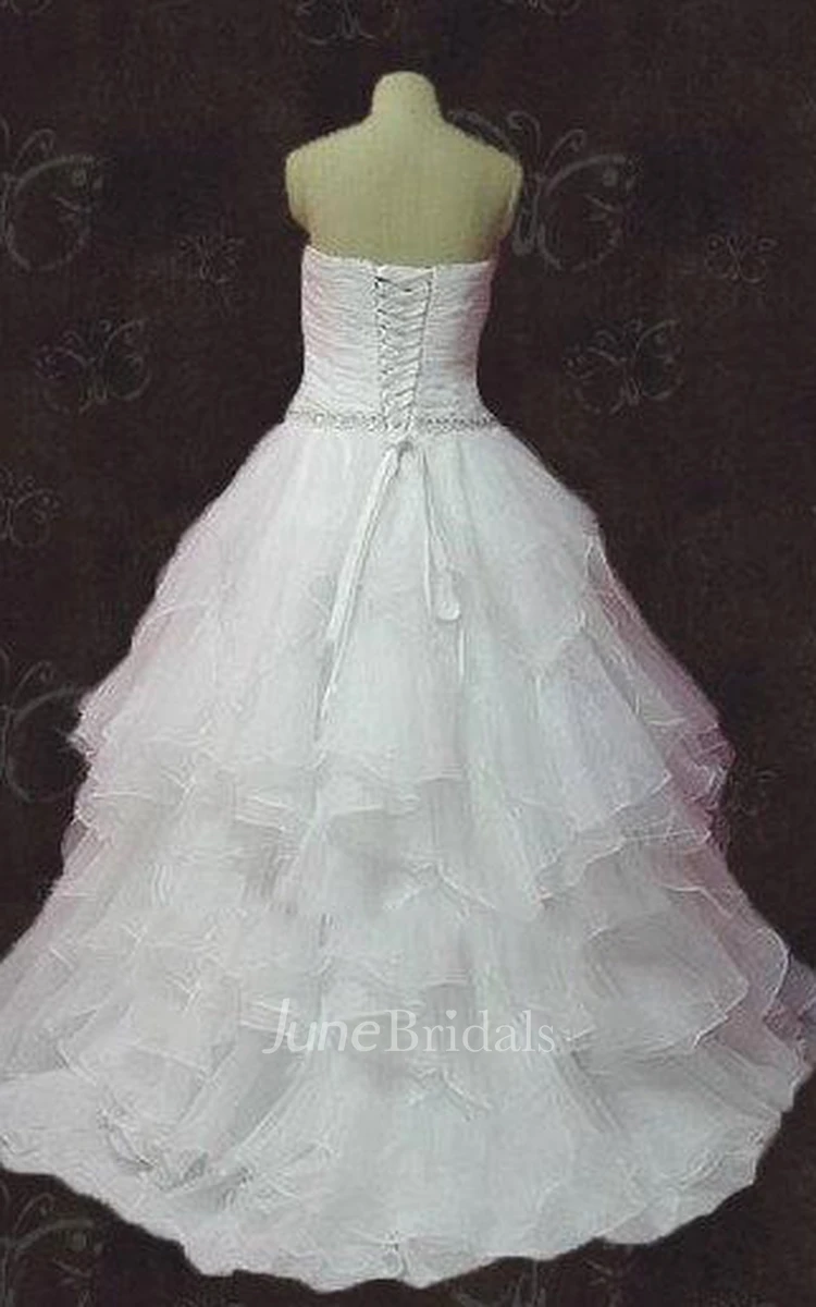 Sweetheart Lace-Up Back Organza Wedding Dress With Crystal Detailing And Ruffles