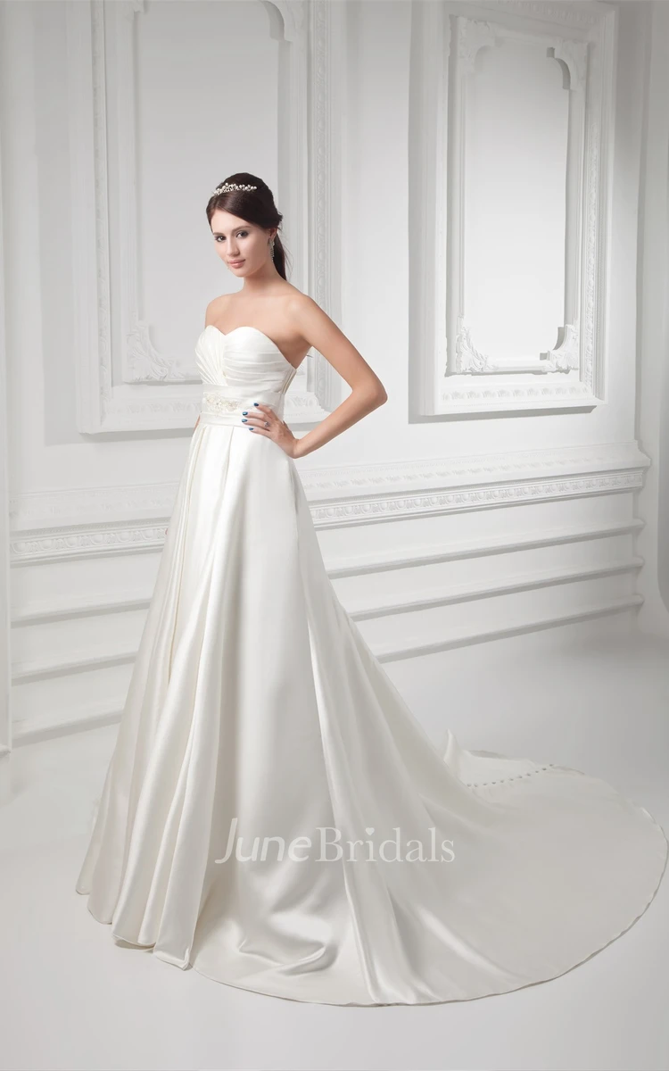 Sweetheart Criss-Cross A-Line Gown with Pleats and Broach